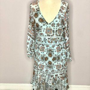 Altar'd State Paisley High Low Dress Size Blue Paisley Lined Flared Sleeves